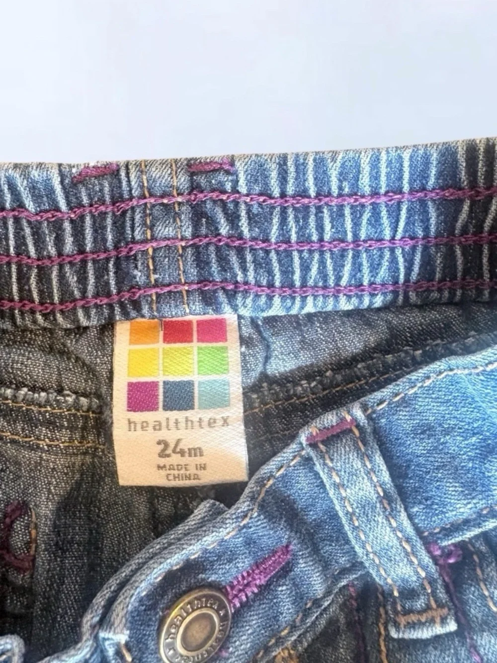 Vintage Healthtex Girls 24M Blue Denim Jeans Button Embroidered Heart Flower